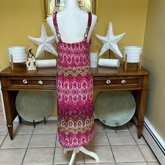 Mlle Gabrielle Women’s Sleeveless Pink Floral Boho Waist Studded Maxi Dress Med - Picture 9 of 12